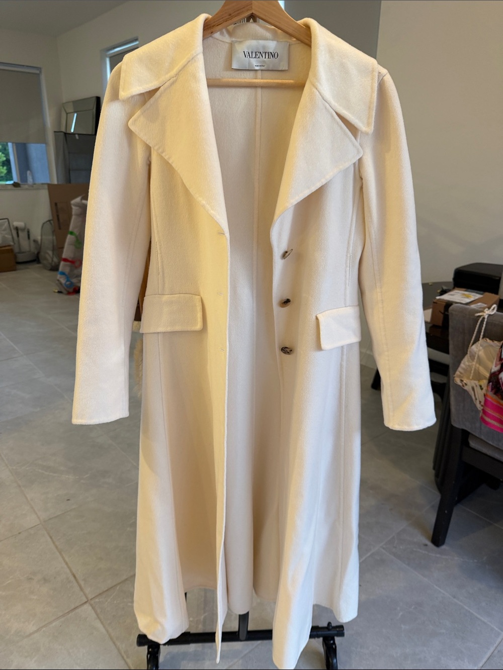 Valentino Cream Long Trench Coat with Notched Lapel